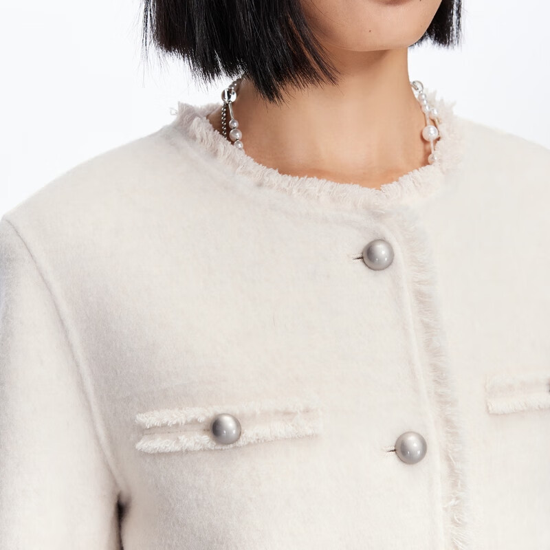 VEROMODA Woolen Jacket 2025 Autumn New Pure Wool Tassel Hemming Top Temperament New Year's Eve Honey Milky White S