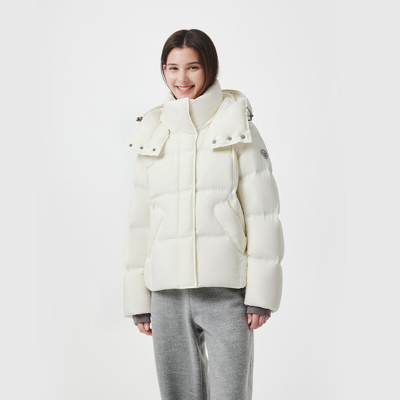 Tambor puff down jacket women's short removable hood silhouette autumn and winter thick coat 5530382Z sea salt white 155