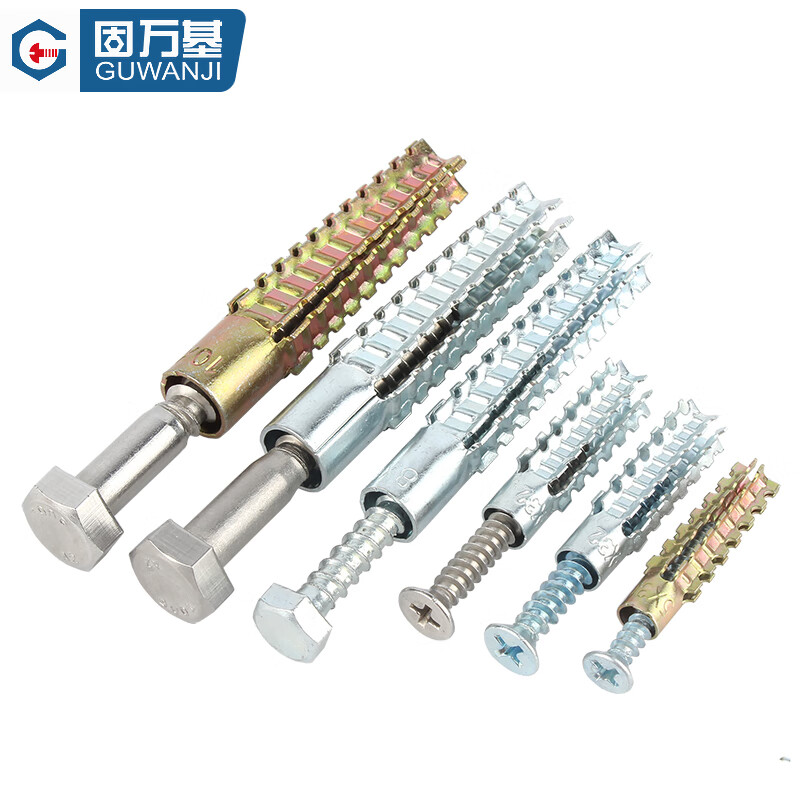 GUWANJI serrated expansion screws, gecko expansion self-tapping screws, anti-loosening metal expansion tubes, M6x32, 40 sets/pack, blue and white zinc tube + 304 cross