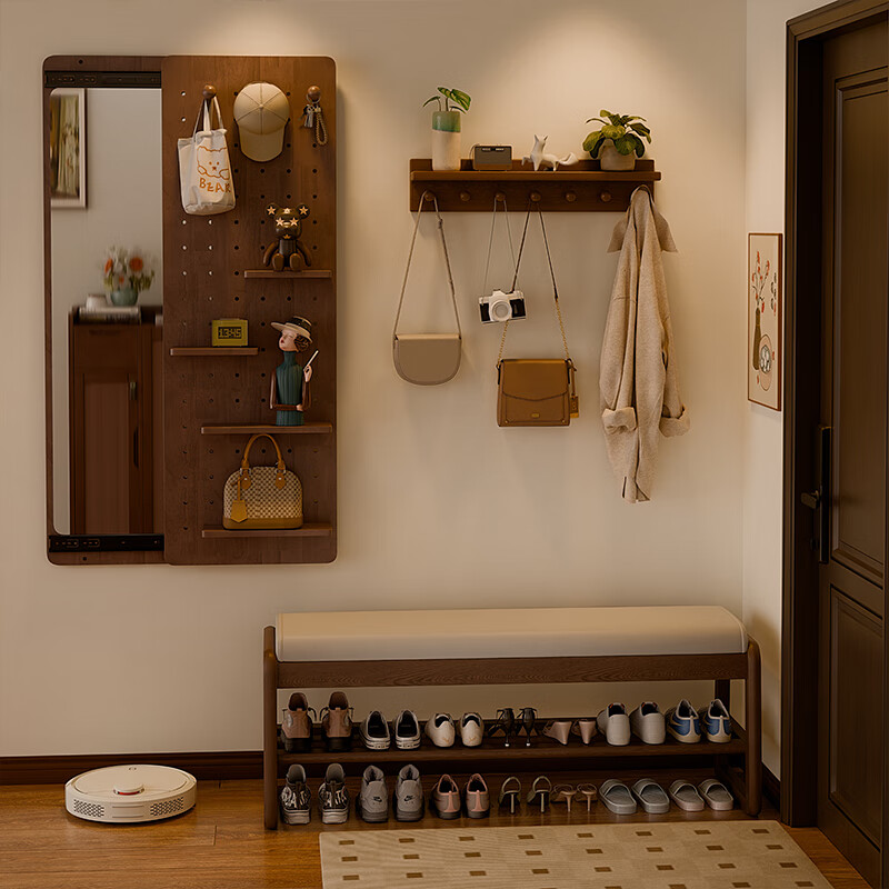 Jiayi solid wood shoe changing stool entry door high-end shoe wearing stool household shoe cabinet shoe rack integrated long bed end stool