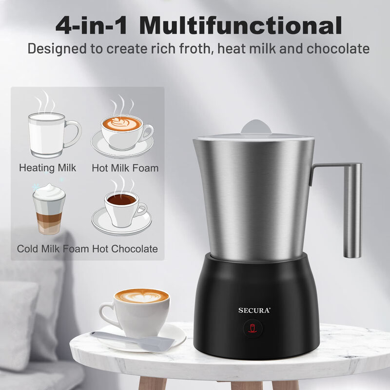 Secura electric milk frother, household stainless steel 3-speed milk frother, hot and cold coffee latte
