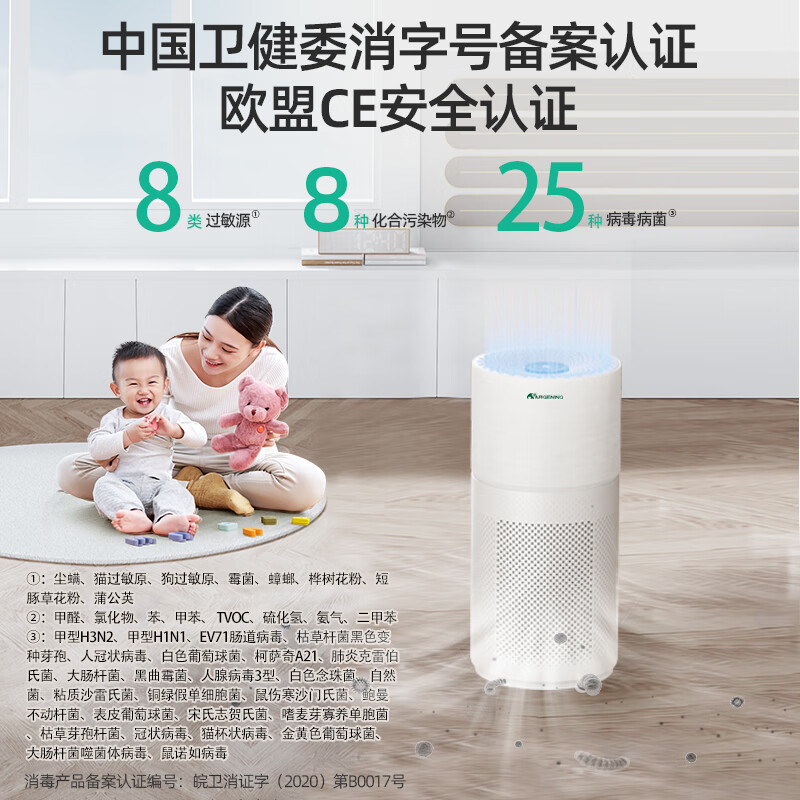 Argening Algreen German air purifier 0 ozone 0 radiation decomposition, formaldehyde disinfection, odor removal, particle removal, whole house mother, baby, pet hair removal AG800 Ultra white