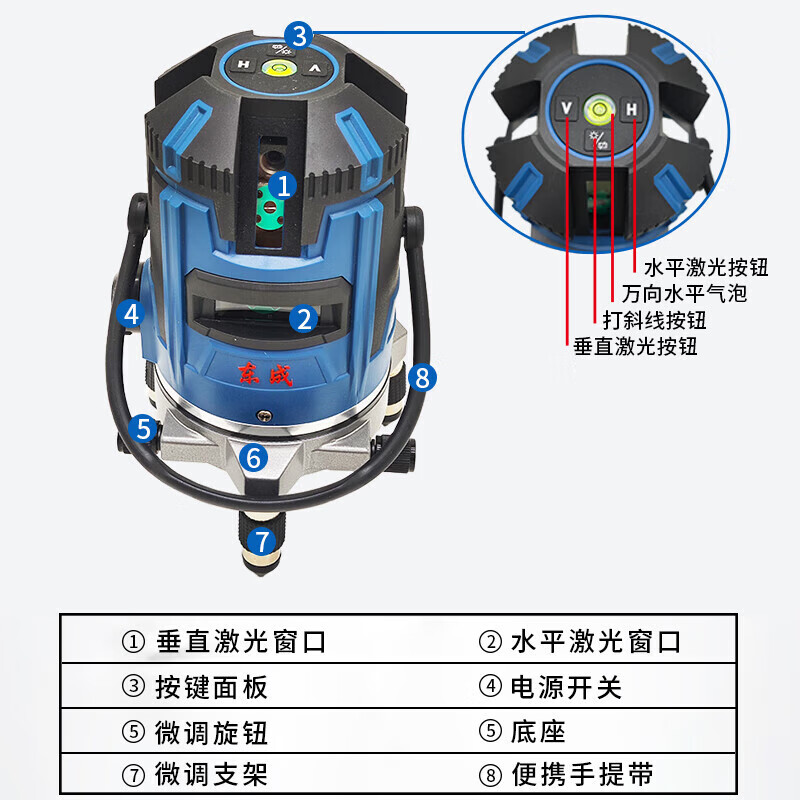 Dongcheng green light level meter laser 2 lines 3 lines 5 lines high precision strong light thin line infrared automatic leveling meter FF06-41E 5 lines green light standard