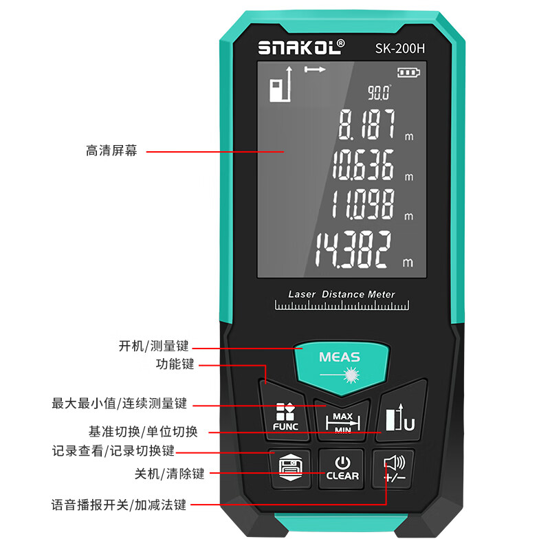 SNIKO laser range finder 200 meters large range high-precision measuring ruler electronic ruler measuring room instrument SK-150V voice version standard