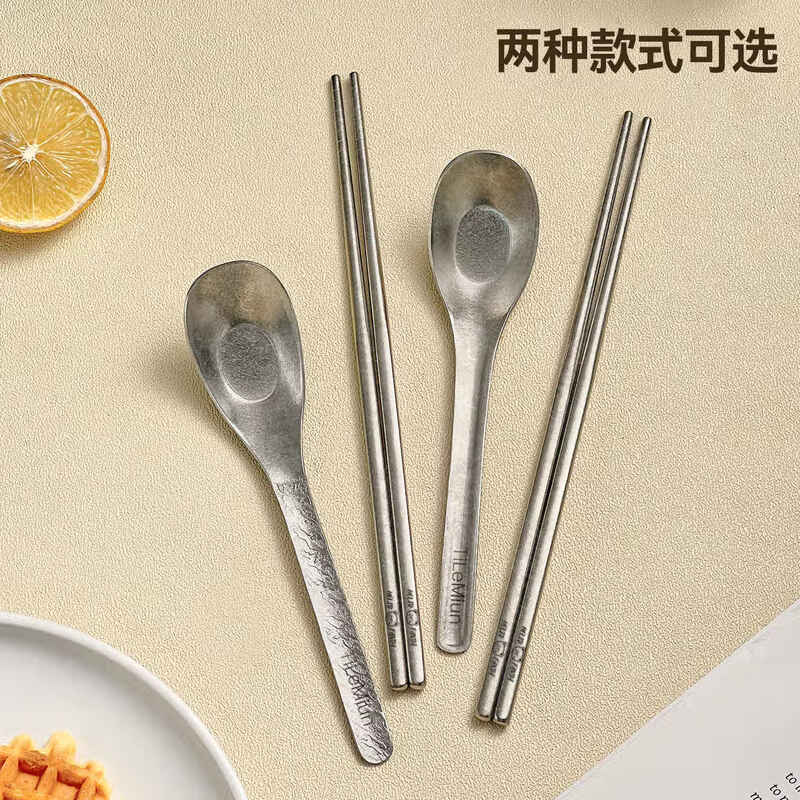 WORTHBUY pure titanium chopsticks and spoons set portable three-piece set for single use tableware storage box for students going to school and office workers 3-piece set classic ingot spoon chopsticks/spoon/box
