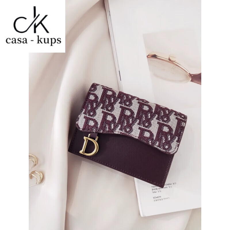 Casa-kupsCK genuine leather women's wallet, small and exquisite, large capacity, multi-functional driver's license, multi-slot card holder, black anti-theft brush, anti-degaussing