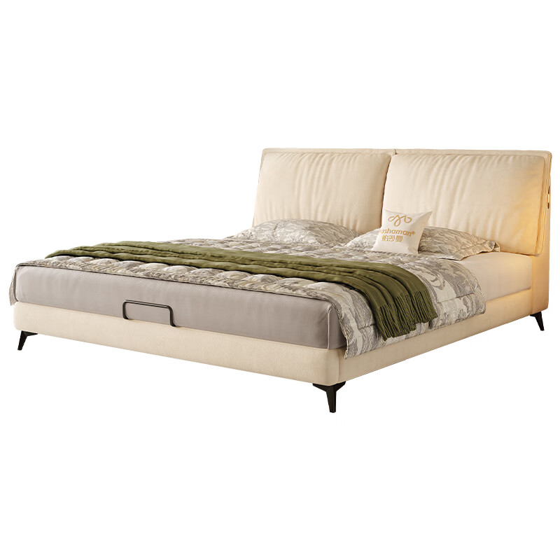 Pashaman Cat Scratch Fabric Bed Middle Ages Master Bedroom Queen Bed 1.8m Double Bed Removable and Washable Upholstered Bed 1072CF 15CM Steel Wood Laminated Frame Single Bed + USB + Night Light 1800*2000mm Frame Structure - High Legs