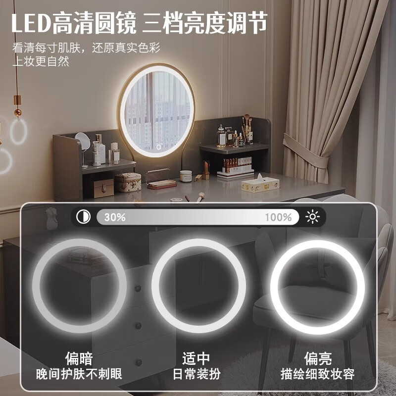 Zuodu Dressing Table Bedroom Home Dressing Table Simple 2025 New Drawer Cabinet Integrated Small Apartment Light Luxurious Dressing Table Classic Style Five Drawers Gray + LED Mirror Affordable Self-installation