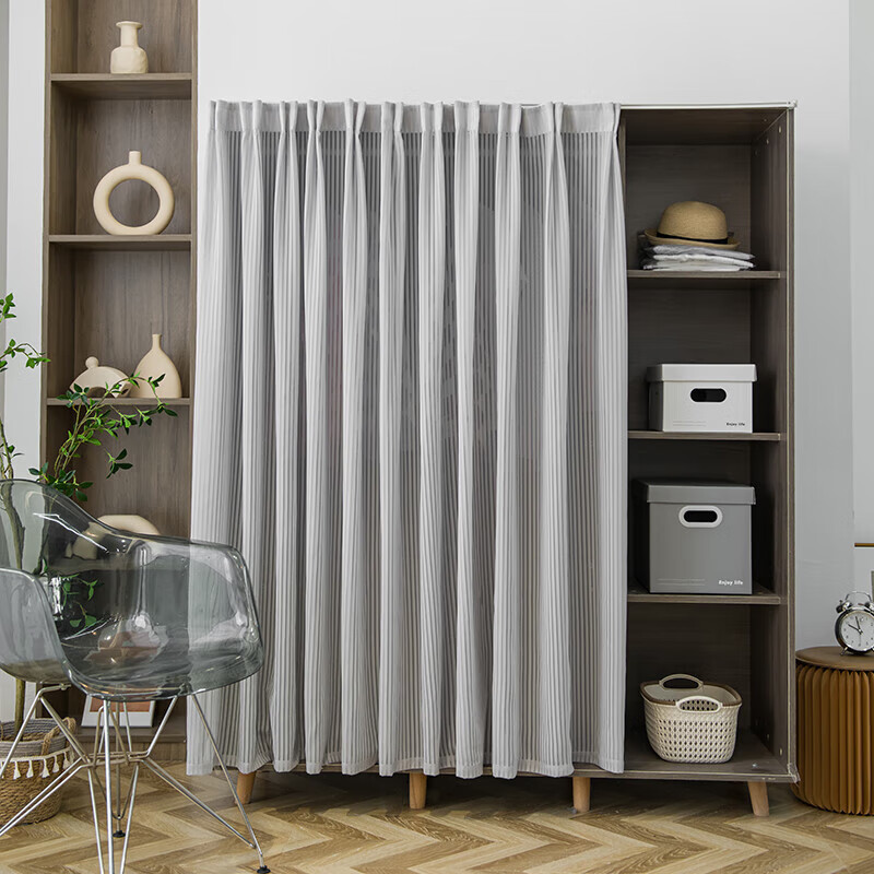 Cabinet curtains, household shoe cabinets, bookcases, sundries, ugly curtains, cupboard dust-proof gauze door curtains, punch-free slide rail type, Venetian gauze - starry sky gray - track curtain, curtain width 0.8m*height 1.5m single opening, tile type