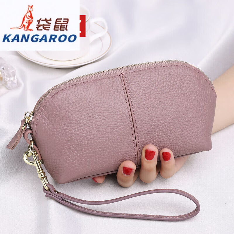 Kangaroo (KANGAROO) genuine leather clutch bag for women 2025 new fashion simple cowhide soft leather mother large capacity mobile phone coin purse long black