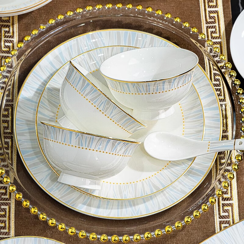 Ruxi Jingdezhen bowl set household 2025 new high-looking ceramic tableware complete set of bowls, plates and chopsticks as a housewarming gift Frozen 4-person soup bowl configuration 24-piece set