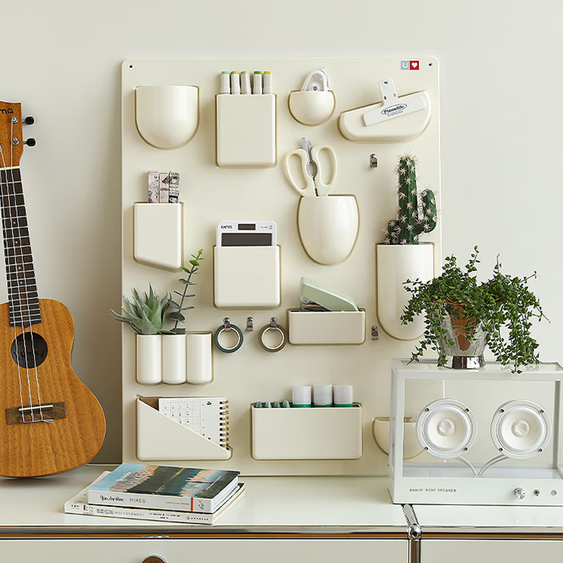 YOUNAL home punch-free hole board wall hanging dormitory office kitchen bathroom entrance shelf storage good cream style 16 storage areas ABS material