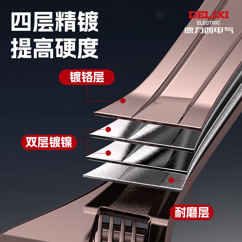 DELIXI ELECTRIC black nickel adjustable wrench multi-functional household open bathroom wrench live spanner square hole black nickel 250mm