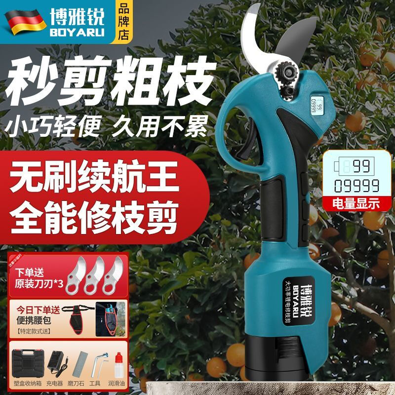 Dongcheng Lightweight and labor-saving German Boyarui high-power electric pruning shears lithium-ion scissors for fruit trees 4.0 mobile model two batteries and one charge +