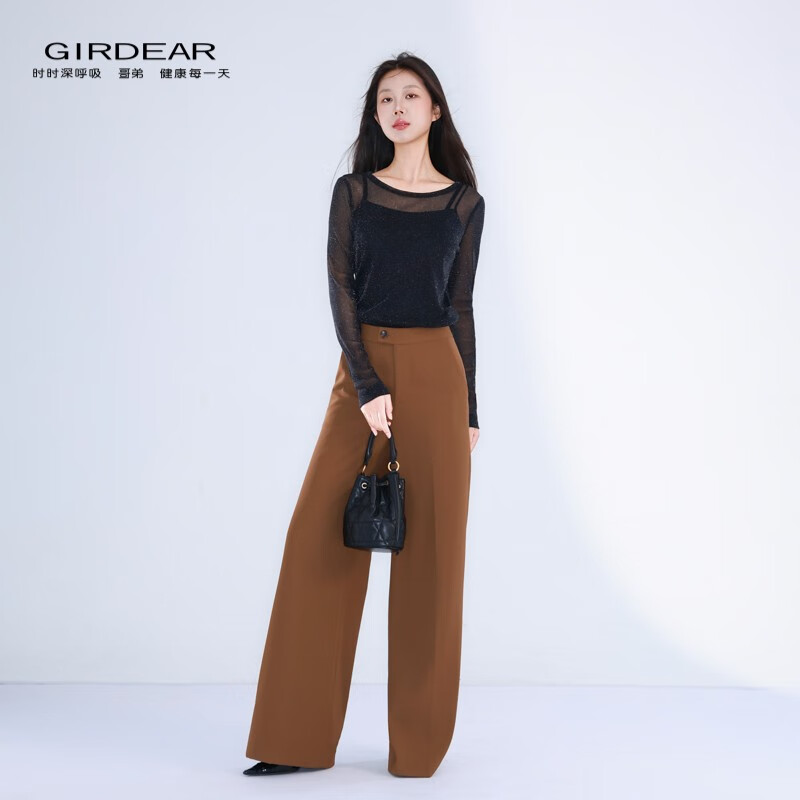 GIRDEAR Women's Bottoming Shirt Fashionable Retro All-match Round Tie Onion Mesh Fabric Top Slim T-shirt 1300958 Black M (3 yards)