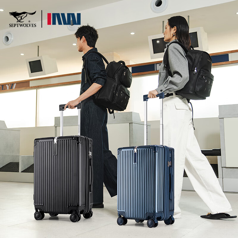 Septwolves suitcase double-layer explosion-proof zipper expandable trolley case student large-capacity suitcase password lightweight boarding case Land Rover Blue + free case cover 26 inches