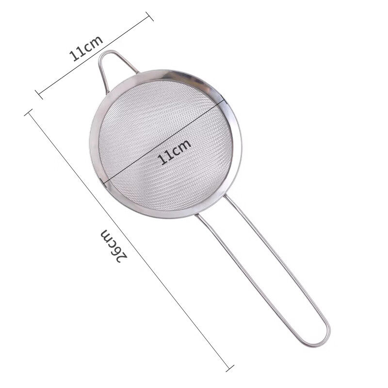 Baijie stainless steel colander fine mesh bean berry juice milk filter sieve super leaky mesh spoon foaming spoon with hook
