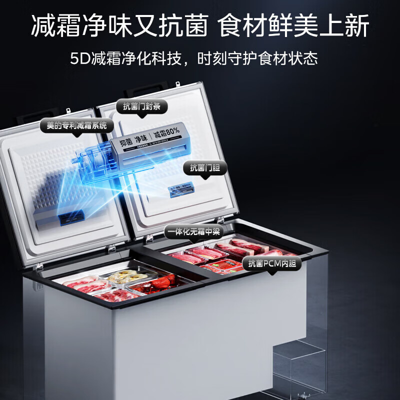 Midea (Midea) 500 liters and above freezer commercial large-capacity double-door horizontal freezer deep-freezing quick-freezer large seafood special cabinet frozen meat quick-freezing cabinet tea cabinet fruit refrigerator 419 liters newly upgraded frost reduction and odor-free -40 quick freezing