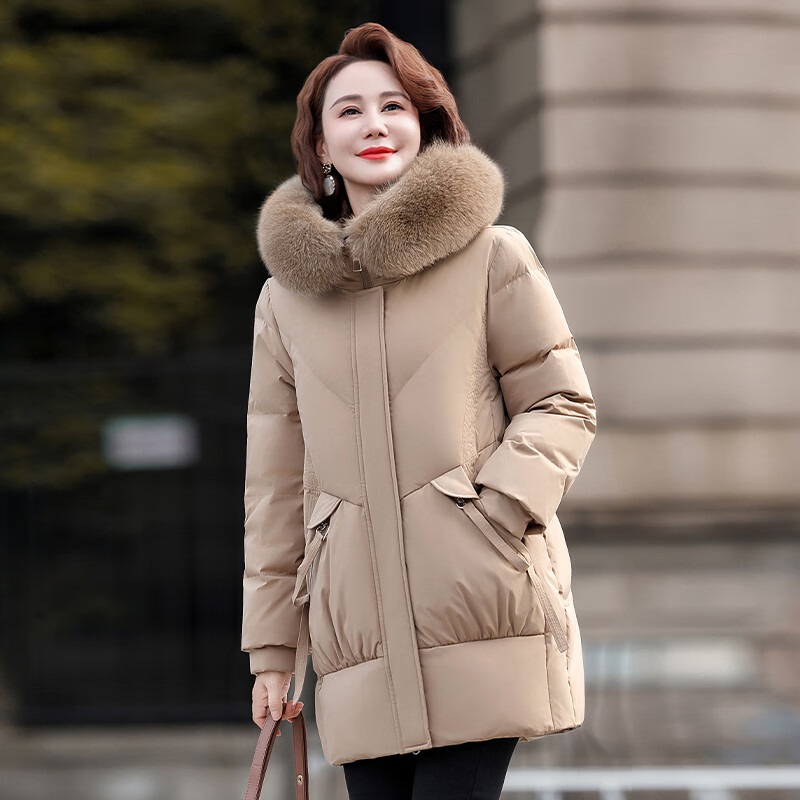 Yaya (YAYA) middle-aged mother winter style down jacket women's thickened warm fashion middle-aged and elderly fox fur collar jacket women QC