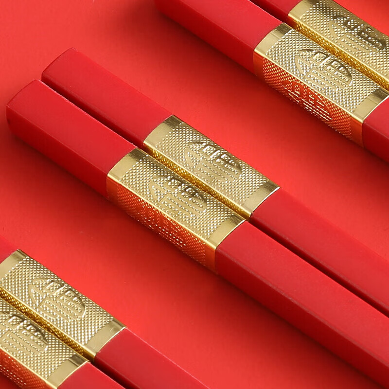 Chinese style alloy chopsticks for home use red housewarming, mildew-proof and high-temperature-resistant family wear wedding celebration chopsticks 10 pairs of good luck