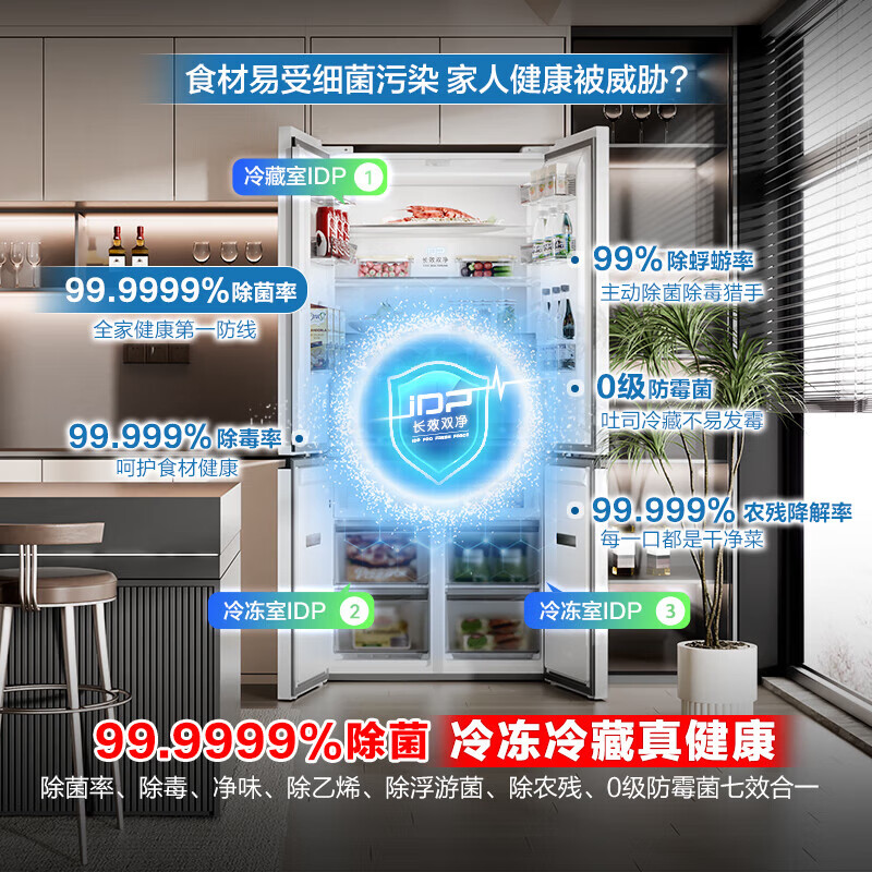 Rongsheng Cube Sugar 505L cross-door refrigerator dual-system cycle active sterilization ultra-thin embedded first-class energy efficiency frost-free large capacity white BCD-505P60CZMAD national subsidy 505 cross-door dual system zero embedded
