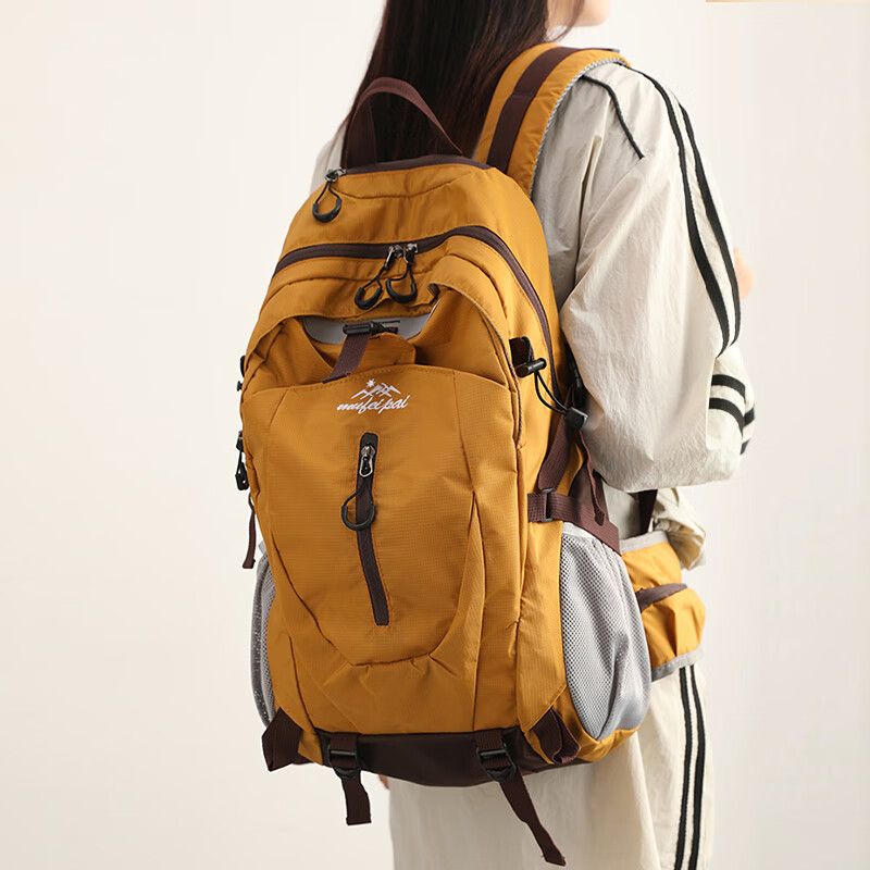 Tourist outdoor hiking mountaineering bag women's lightweight large-capacity ultra-light backpack travel bag travel mountaineering equipment backpack men's tea house yellow