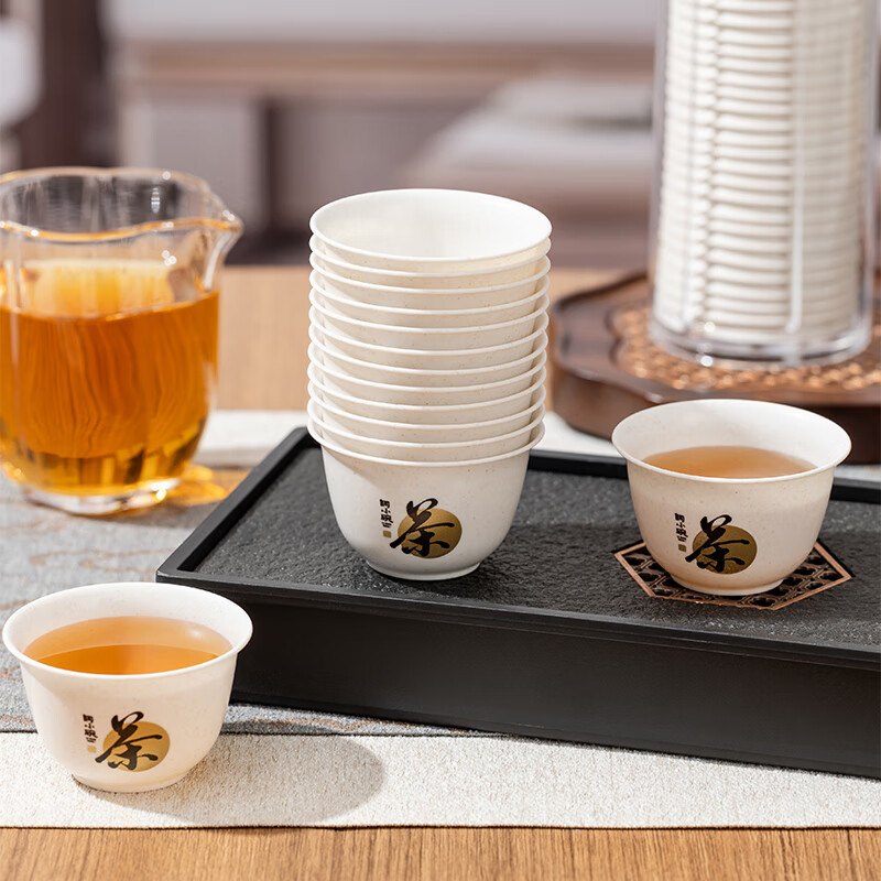 Rice rattan tea set 2025 new one-time gift exquisite business training complete set personalized lazy tea cup 60ml rice fragrant cup 1 pack 50 pieces with gray cup holder