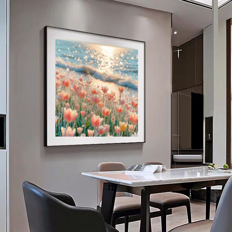 Kecss tulip cross stitch 2025 new line embroidery living room self-embroidery hand embroidery bedroom full embroidery vertical version entrance hall cotton thread 50*50CM medium grid 3-strand thread embroidery