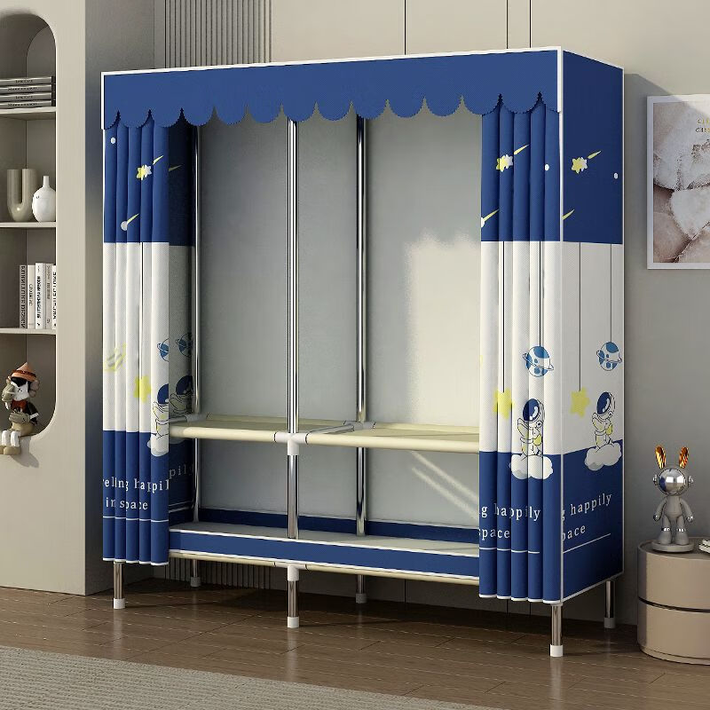Shenglaite simple wardrobe rental bedroom assembly steel pipe steel frame reinforced thickened home solid color cloth wardrobe