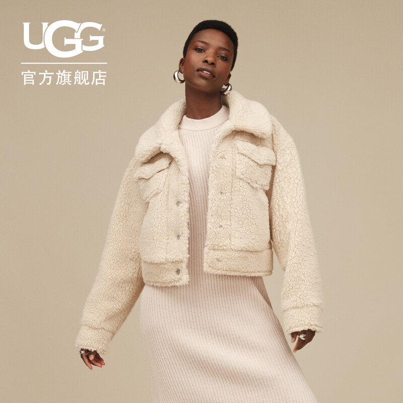 UGG new autumn women's fashionable and comfortable solid color lapel snap casual short jacket 1171459 NLI | Natural white XS