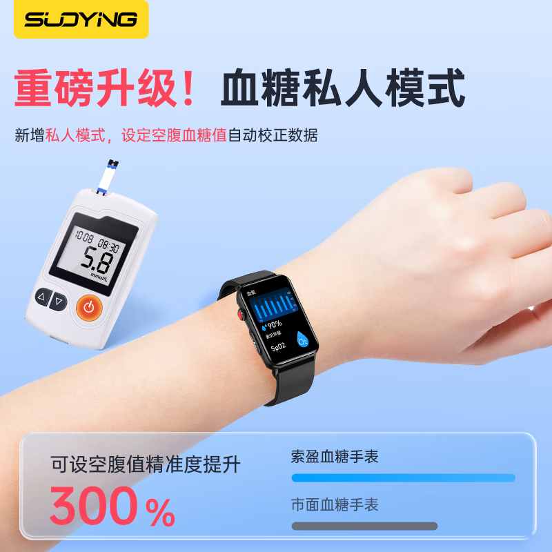 Soying accurate fasting mode blood sugar blood pressure monitoring watch heart rate blood oxygen non-invasive blood glucose meter needle-free blood lipids uric acid electrocardiogram sports smart health bracelet