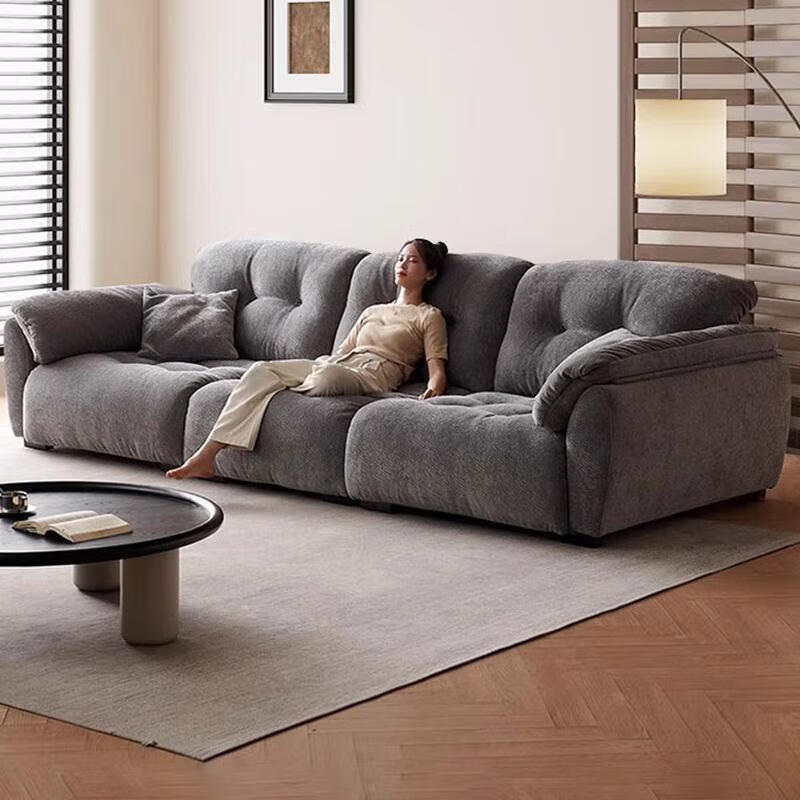 Huizhou Yunduo Sofa 2025 New Model Movable Straight Backrest Extra Deep Sitting Width High Backrest Chenille Fabric Sofa 3.0 Meter Straight Row Adjustable Backrest Bag Imported Thickened Chenille Down + Sponge Cushion