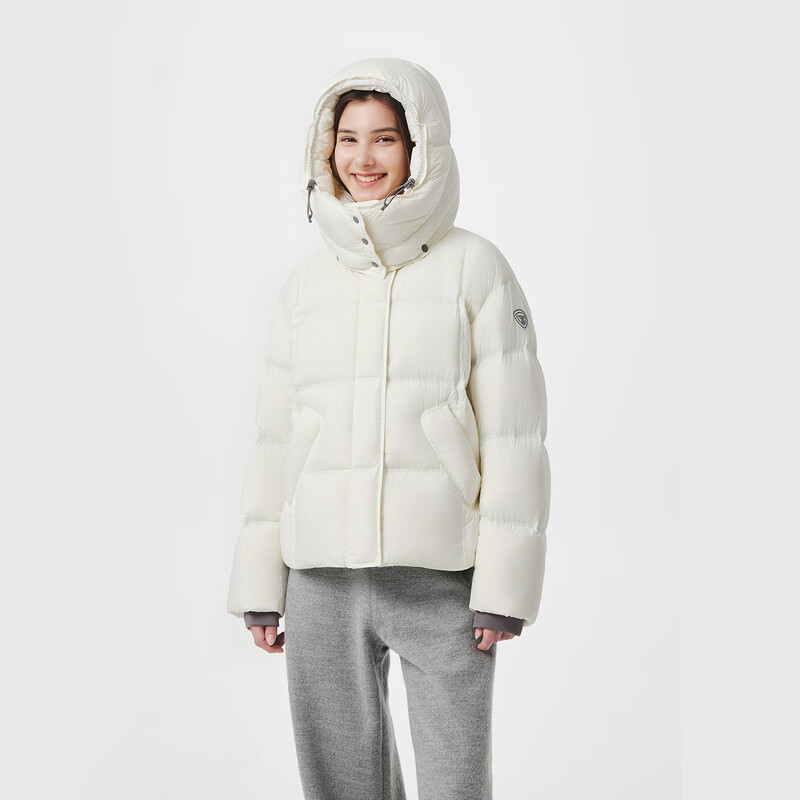 Tambor puff down jacket women's short removable hood silhouette autumn and winter thick coat 5530382Z sea salt white 155