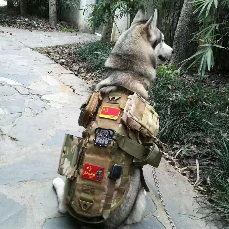 Dog Clothing Medium and Large Dog Tactical Vest Golden Retriever German Shepherd Border Collie Breast Harness Pet Outdoor Vest Ni-color Single Clothes (Excluding Bag) L Recommended Weight 50-70 Jin