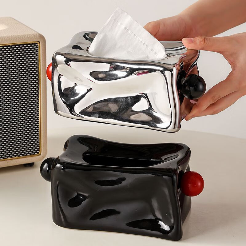 New high-looking ceramic bead tissue box, durable and safe tissue box, living room desktop tissue box decoration, ball glacier tissue box - off-white without balls