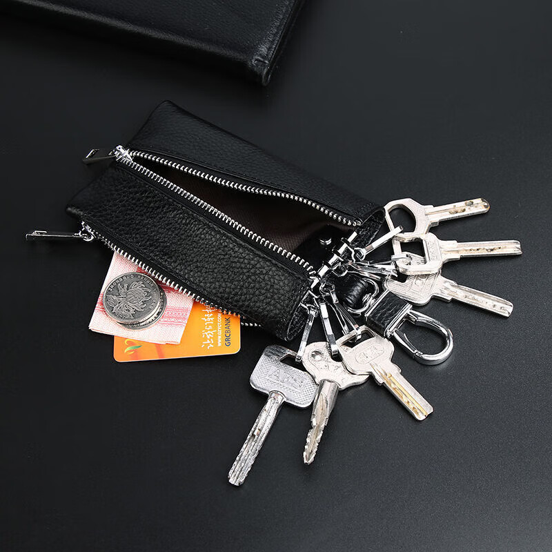 Liyou high-end quality key bag storage bag cowhide Internet celebrity key bag General Motors home key bag men's and women's bag black