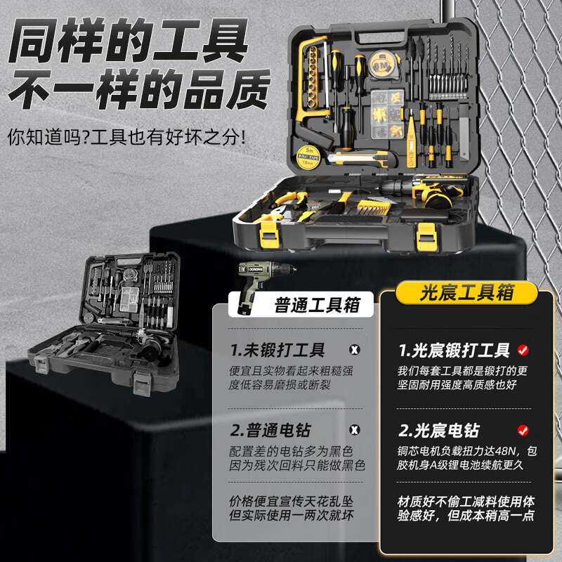 Guangchen Rechargeable Electric Drill Household Electric Drill Tool Box Set Repair Combination Hardware Tool Set Screwdriver Complete Set Lithium Battery Zunyao Luxury Set