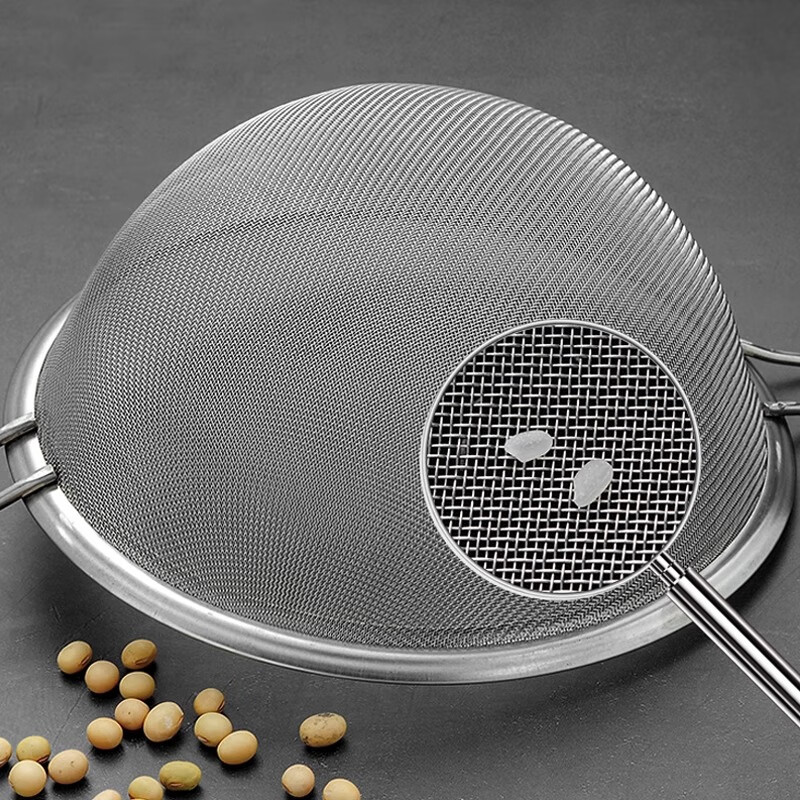 Baijie stainless steel colander fine mesh bean berry juice milk filter sieve super leaky mesh spoon foaming spoon with hook