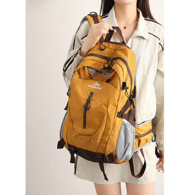 Tourist outdoor hiking mountaineering bag women's lightweight large-capacity ultra-light backpack travel bag travel mountaineering equipment backpack men's tea house yellow