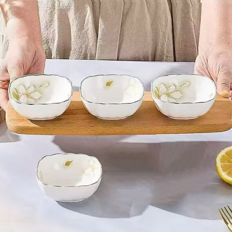 Seto-yaki gold leaf ceramic bowls and plates, high-looking plates, rice bowls, soup bowls, home dining plates, fish plates, 4-pack, Seto-yaki 4-inch flavor plates