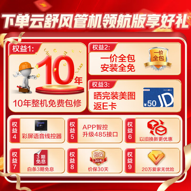 Haier central air conditioning 2 HP duct machine one-to-one Yunshu pilot version home formaldehyde removal bedroom pure copper tube KFRd-50NW/78EL81PU1 national subsidy Beijing distribution