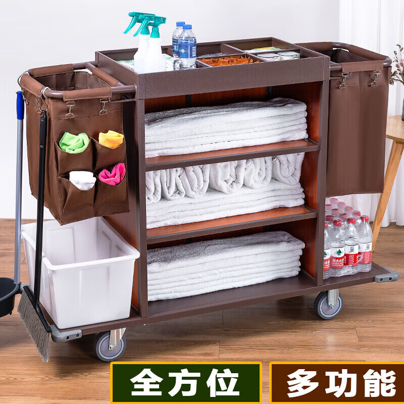 Ba Gang Hotel Double-sided Iron Wood Linen Cart Hotel Cleaning Car Work Truck Guest Room Double-sided Door Cart Iron Style (With Double-Length-Conventional Bags)