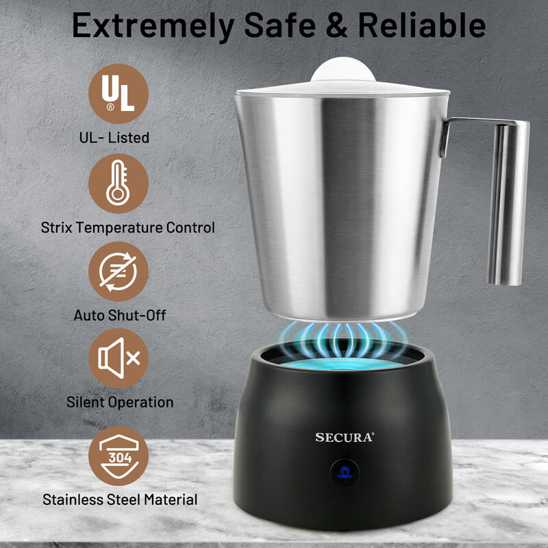Secura electric milk frother, household stainless steel 3-speed milk frother, hot and cold coffee latte