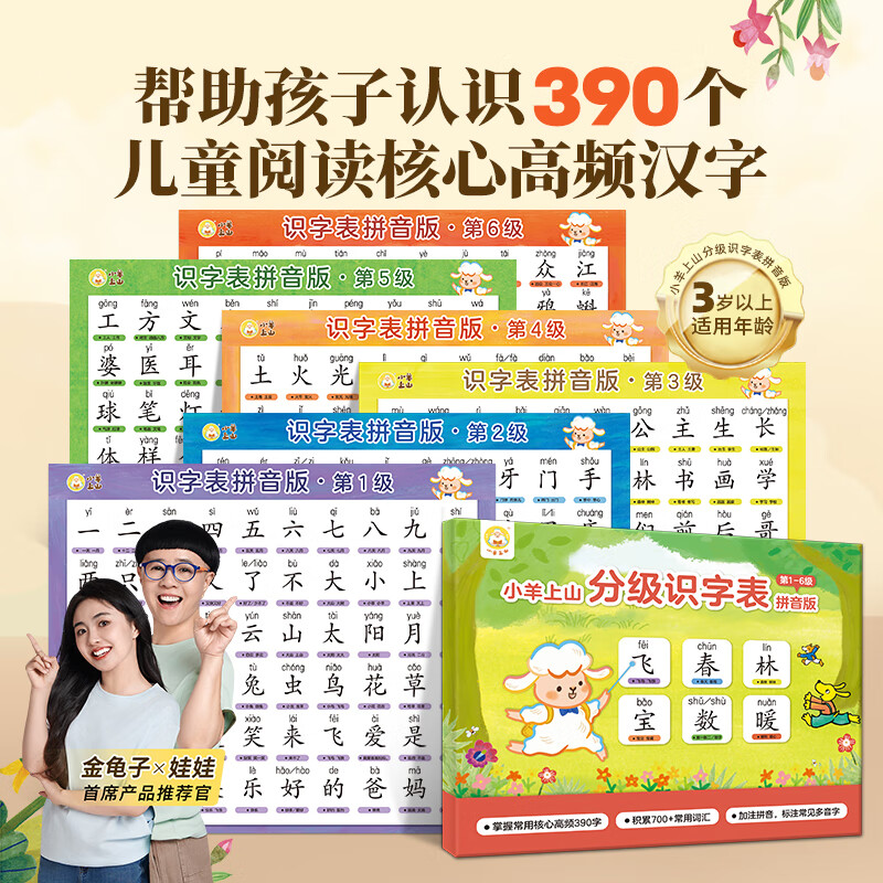 Little Sheep Goes Up the Mountain Selection Little Sheep Goes Up the Mountain Graded Literacy Chart Level 1-6 Pinyin Version 3-6 Years Old Children's Early Learning Pinyin Learning Chinese Character Books Children's Enlightenment Cognitive Readings Literacy Chart Pinyin Version Level 1-6