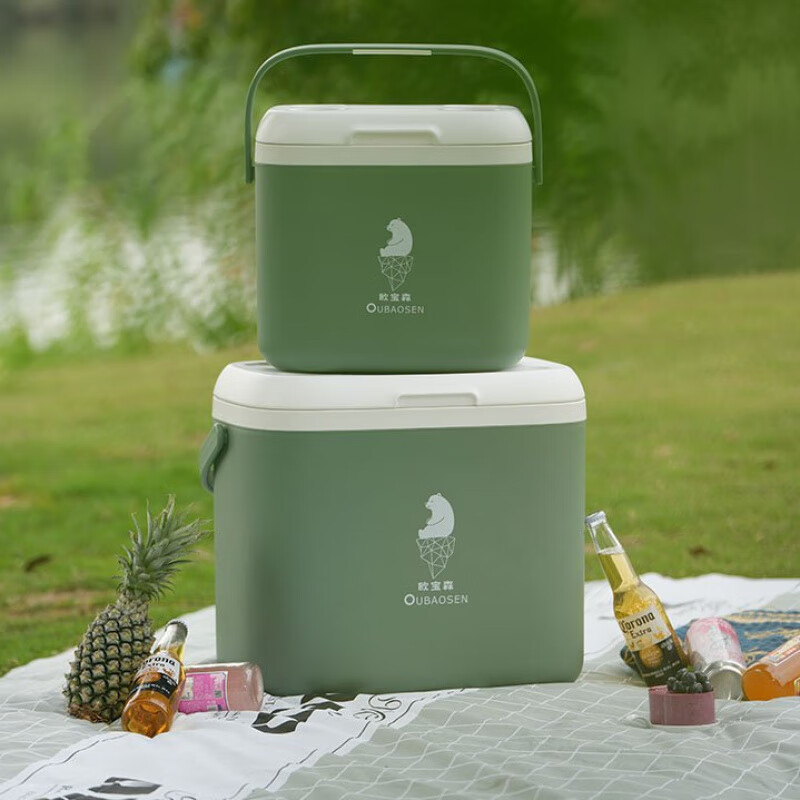 Oubaosen car insulated box cooler outdoor camping commercial cooler ice cube storage bucket portable refrigerator handle 33L-Forest Green Cooling Improvement 50 1