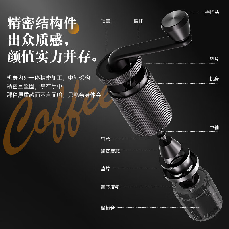 Wanjiaquan hand grinder coffee bean grinder coffee manual grinder hand brewing appliance hand grinder coffee machine small household black