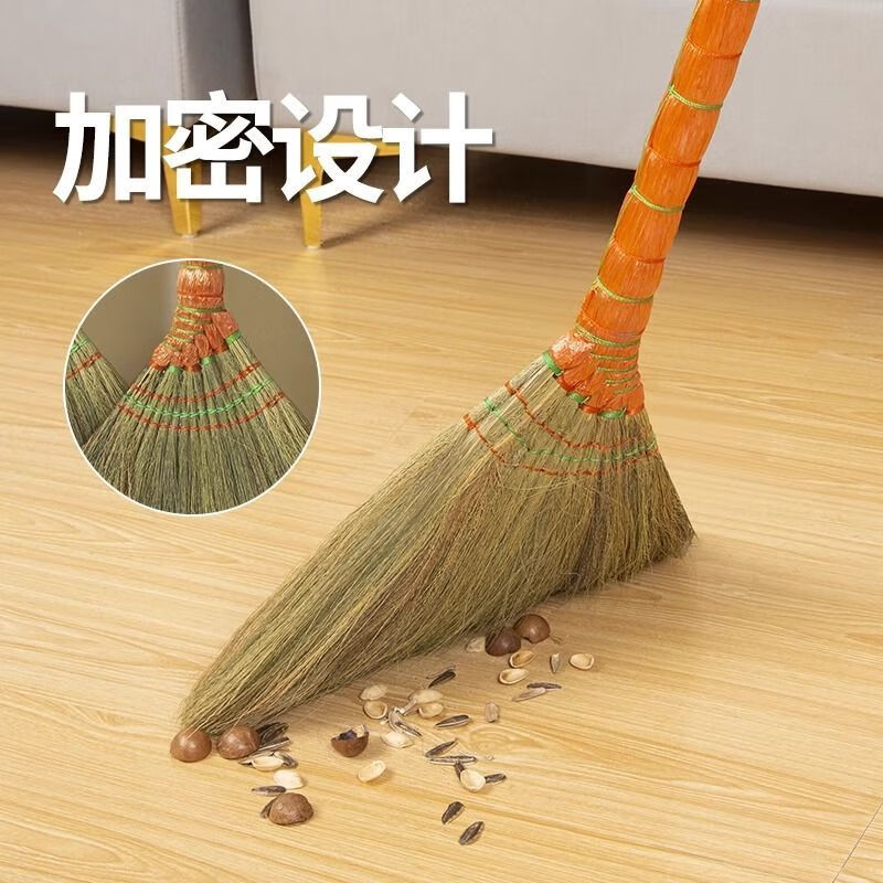 Handmade broom rural old-fashioned miscanthus sweeping household indoor broom soft bristles thickened reed one-piece craft for indoor and outdoor use (1 broom)