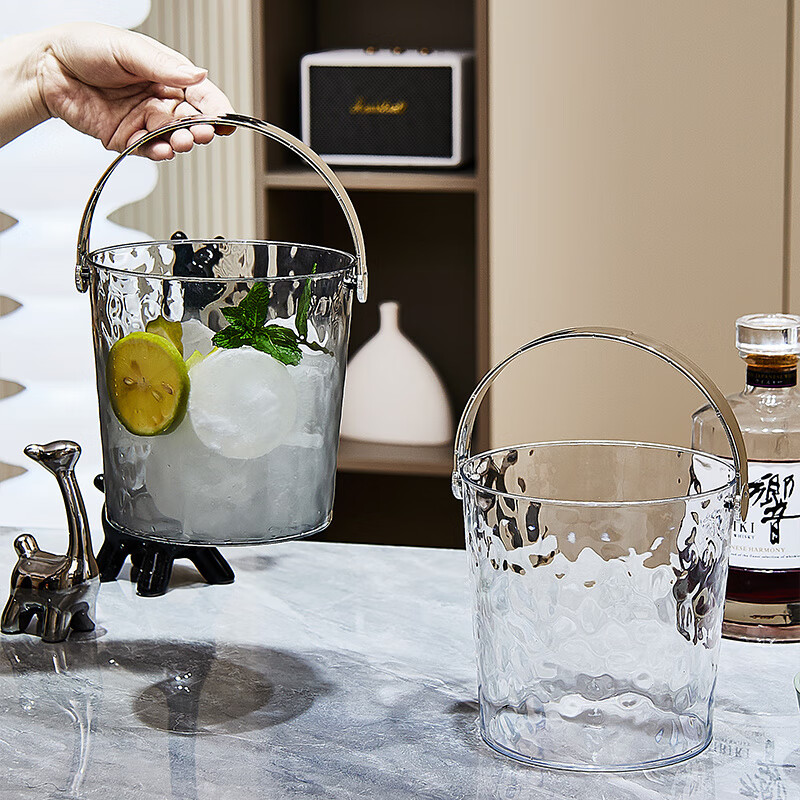 Fanxiang light luxury water ripple thickened transparent ice bucket high-value home commercial ice bucket bar KTV beer bucket ice cubes free ice clip water ripple light luxury ice bucket transparent