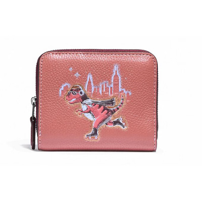 COACH Christmas gift Billfold Wallet Dinosaur Ski Graffiti City limited edition zipper leather money basic package (bag + dust bag)
