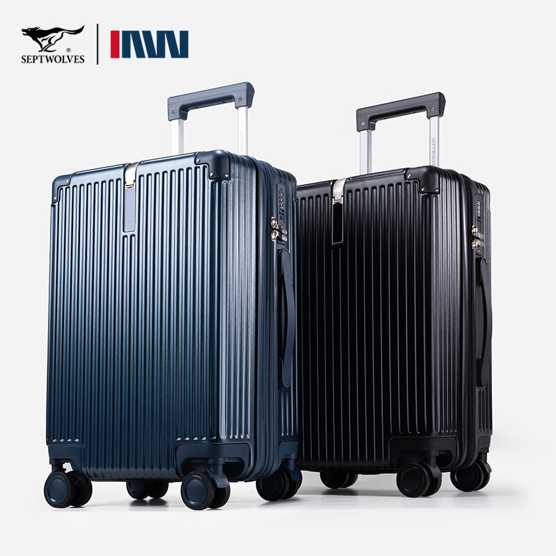 Septwolves suitcase double-layer explosion-proof zipper expandable trolley case student large-capacity suitcase password lightweight boarding case Land Rover Blue + free case cover 26 inches